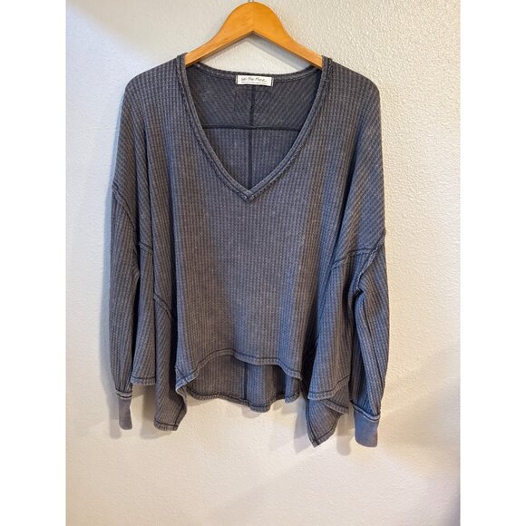 We The Free Oversized Gray Waffle Knit V-Neck Long Sleeve Top S - Picture 1 of 5